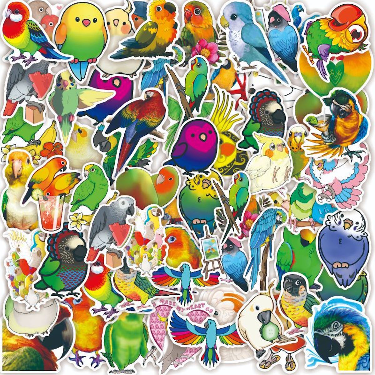 Pacote De Adesivos Talking Parrot Color Bird 50 Unidades À Prova D'água