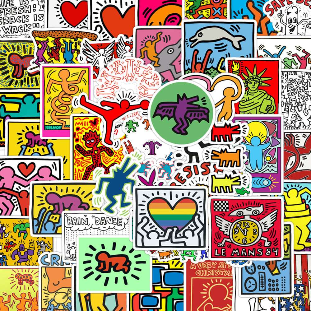 Adesivos Keiths Harings Pops Arts Em Vinil Impermeável (50 Unidades)