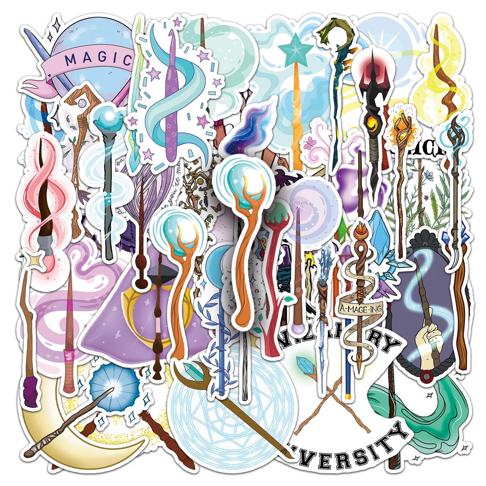 Adesivos Witchs Magics Wands Em Vinil Impermeável 50 Unidades/lote