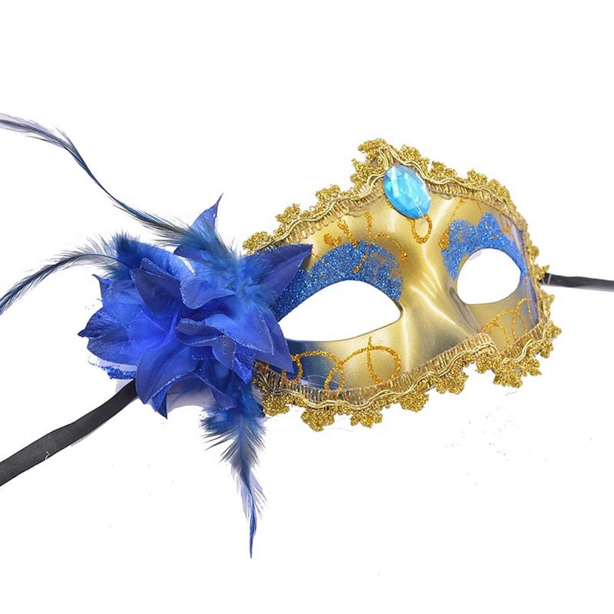 Máscara De Cosplay Masquerade Com Fundo Dourado, Flor Lateral Pintada