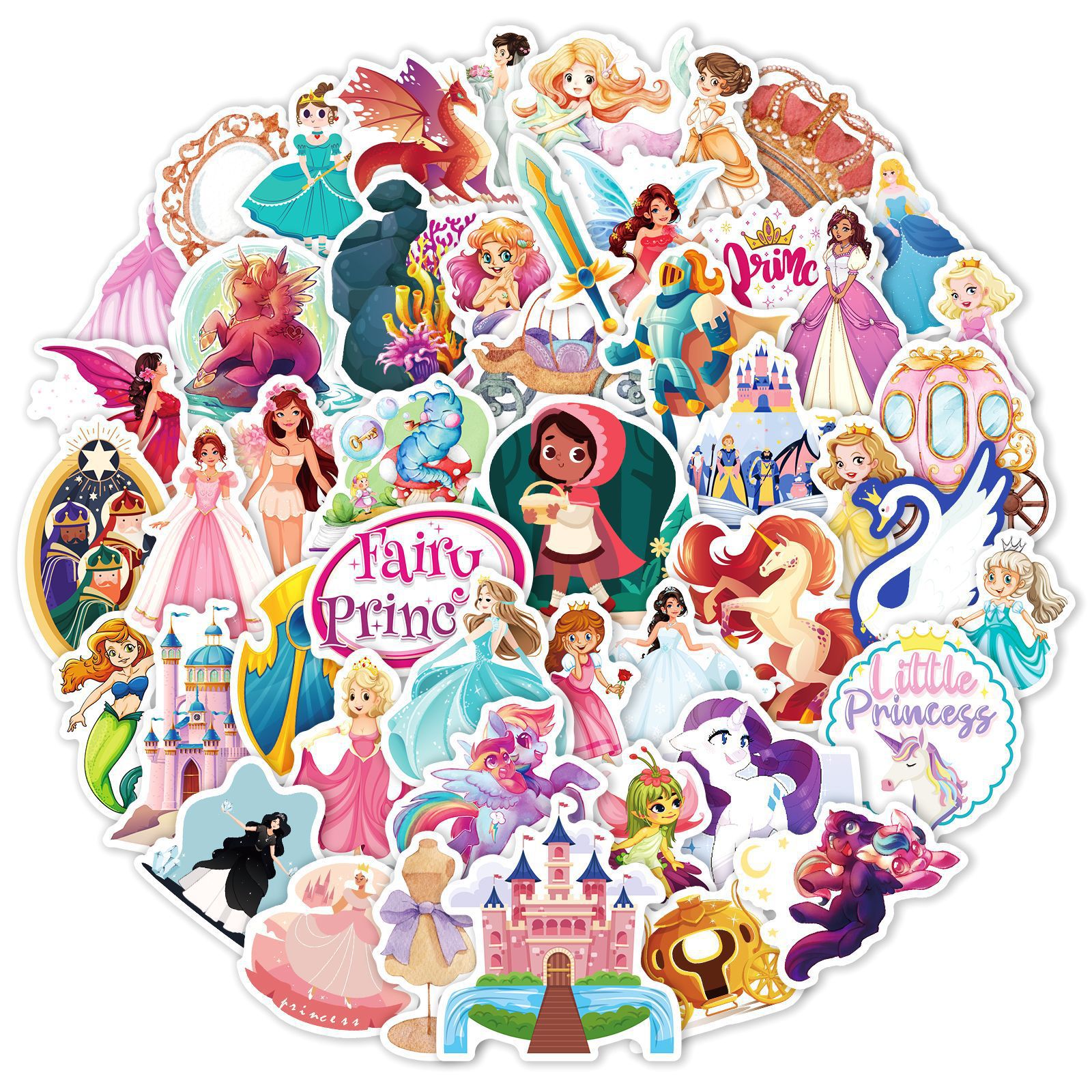 Pacote De Adesivos Fairys Tales Princess Anime Waterproof (50 Unidades)