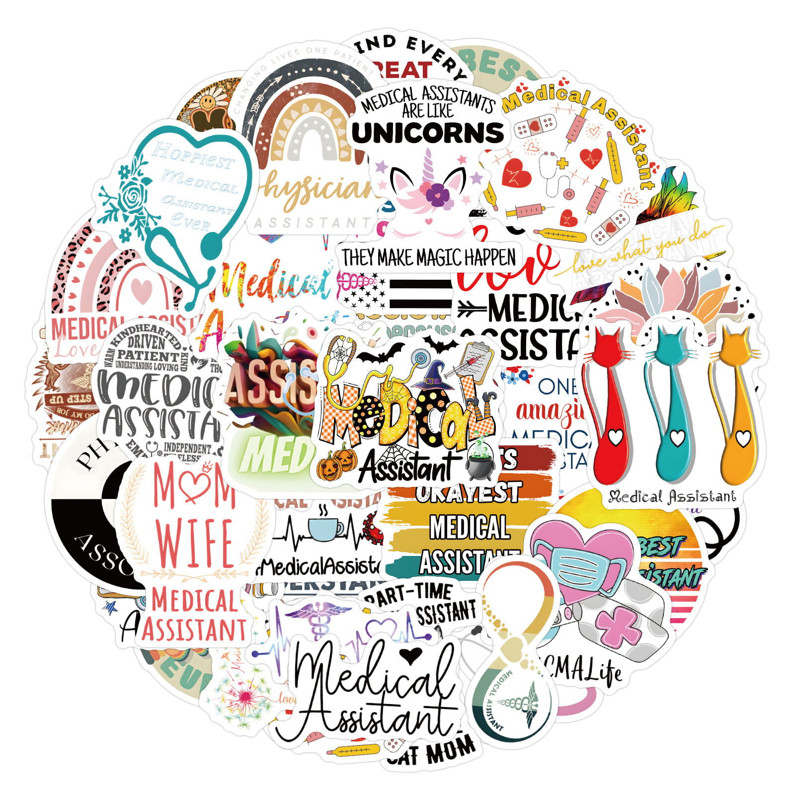 Pacote De Adesivos Medical Assistants, Anime, Vinil Impermeável, 55 Unidades