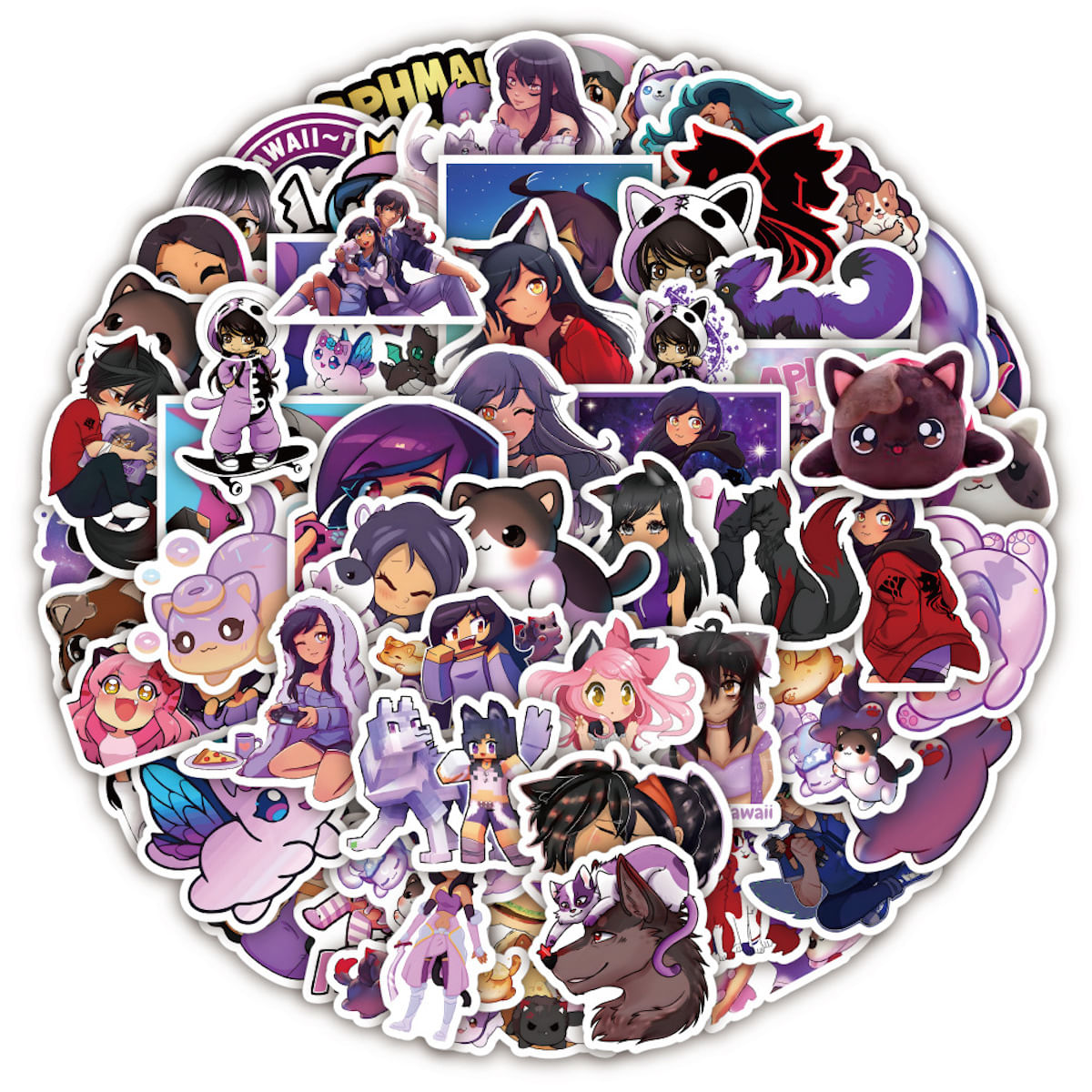 Pacote De Adesivos Aphmaus Anime Waterproof Vinyl 60 Unidades