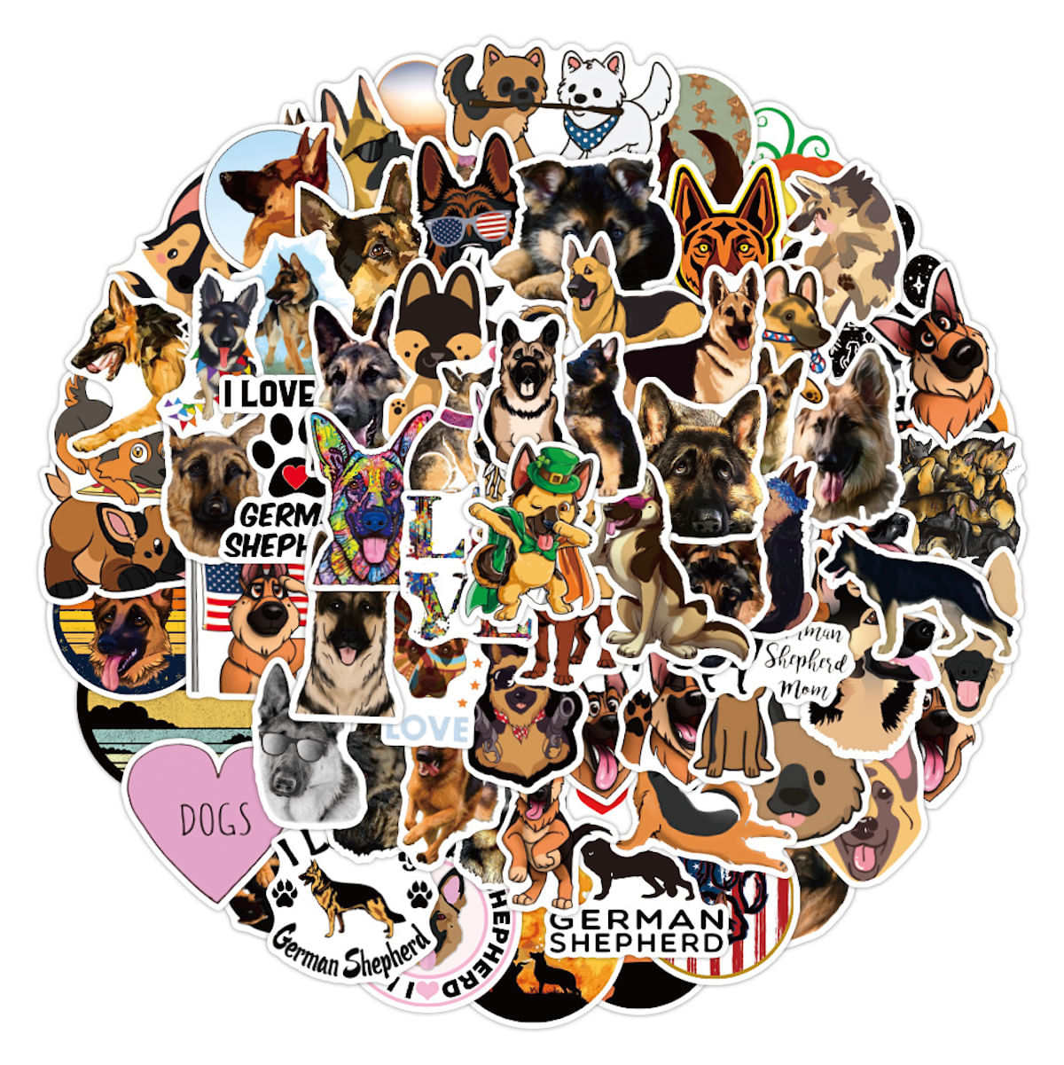Pacote De Adesivos German Shepherd Anime, Vinil Impermeável, 100 Unidades