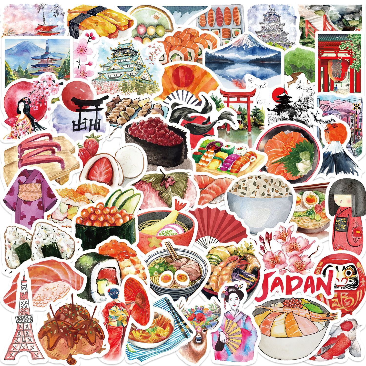 Adesivos Japan Travel Food Sushi Waterproof 64 Unidades