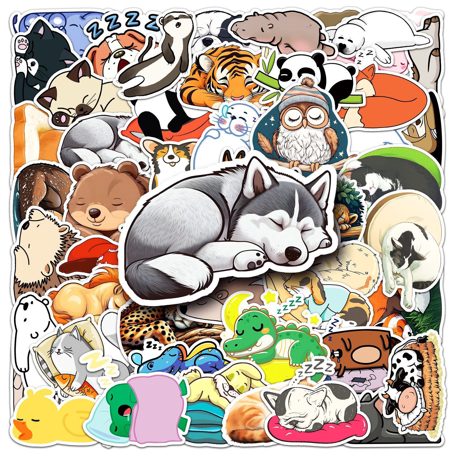 Adesivos Sleepings Animals Pandas, Vinil Impermeável, 50 Unidades