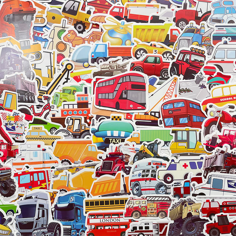 Lote De Adesivos: 100 Peças De Transporte, Carros, Aviões, Engenharia