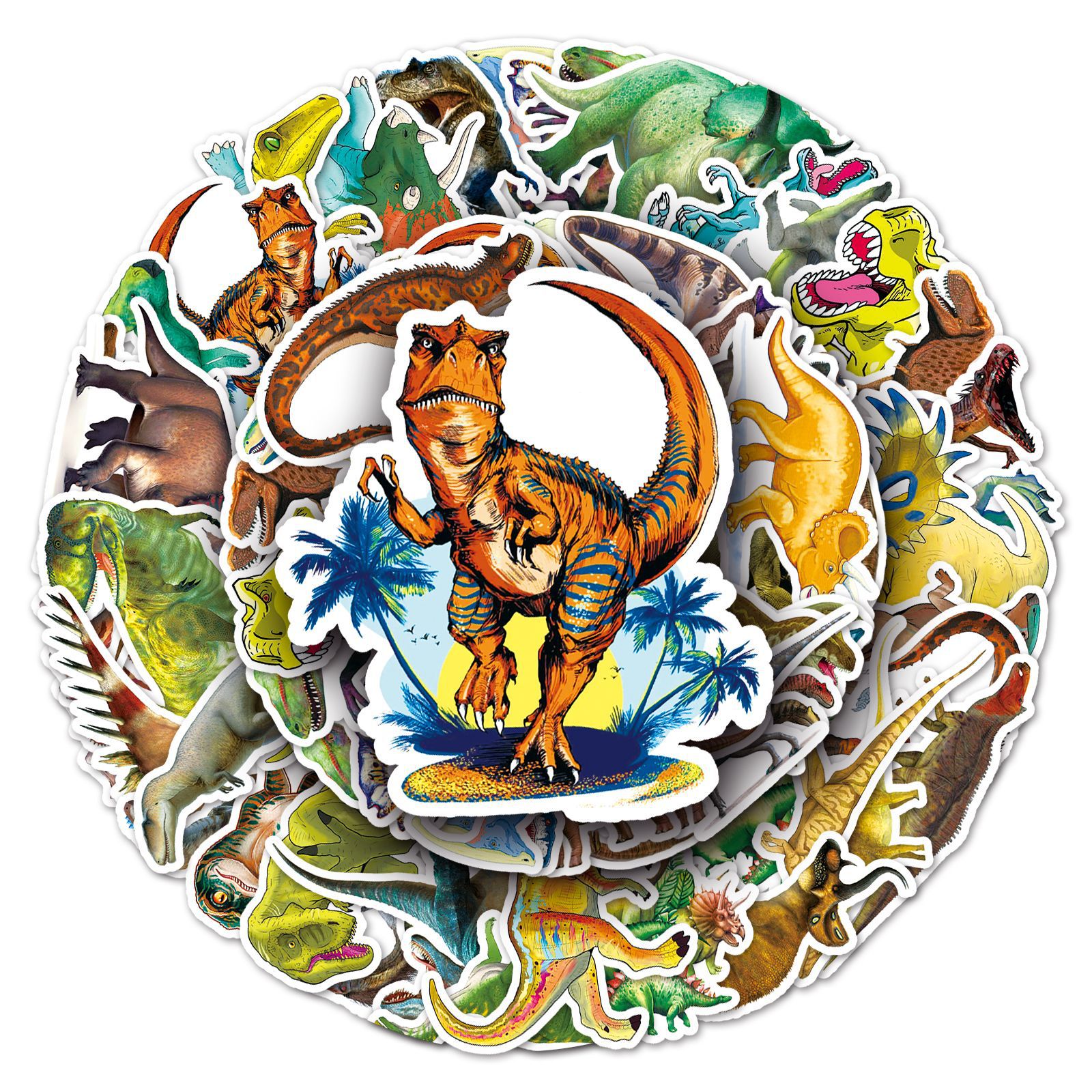 Pacote De Adesivos Dinosaur Waterproof Vinyl 50 Unidades 4-7 Cm