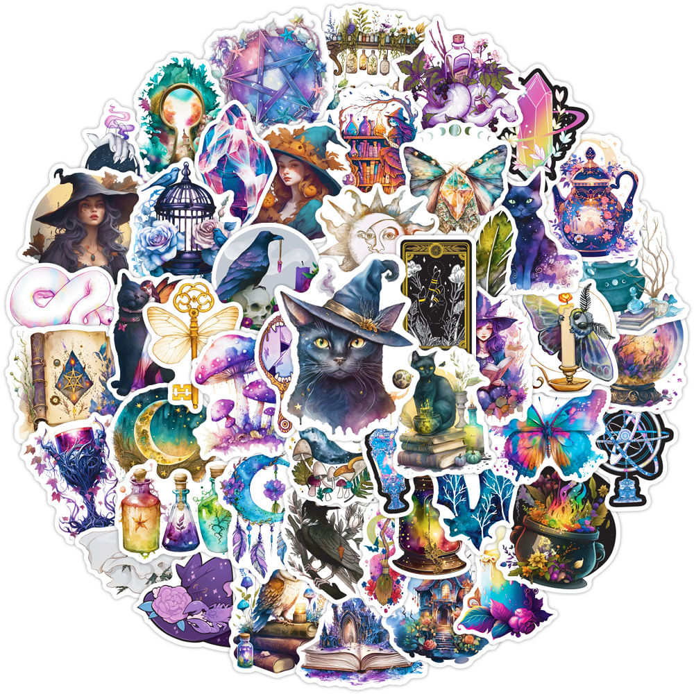 Pacote De Adesivos Magic Witch Anime, Vinil Impermeável, 50 Unidades
