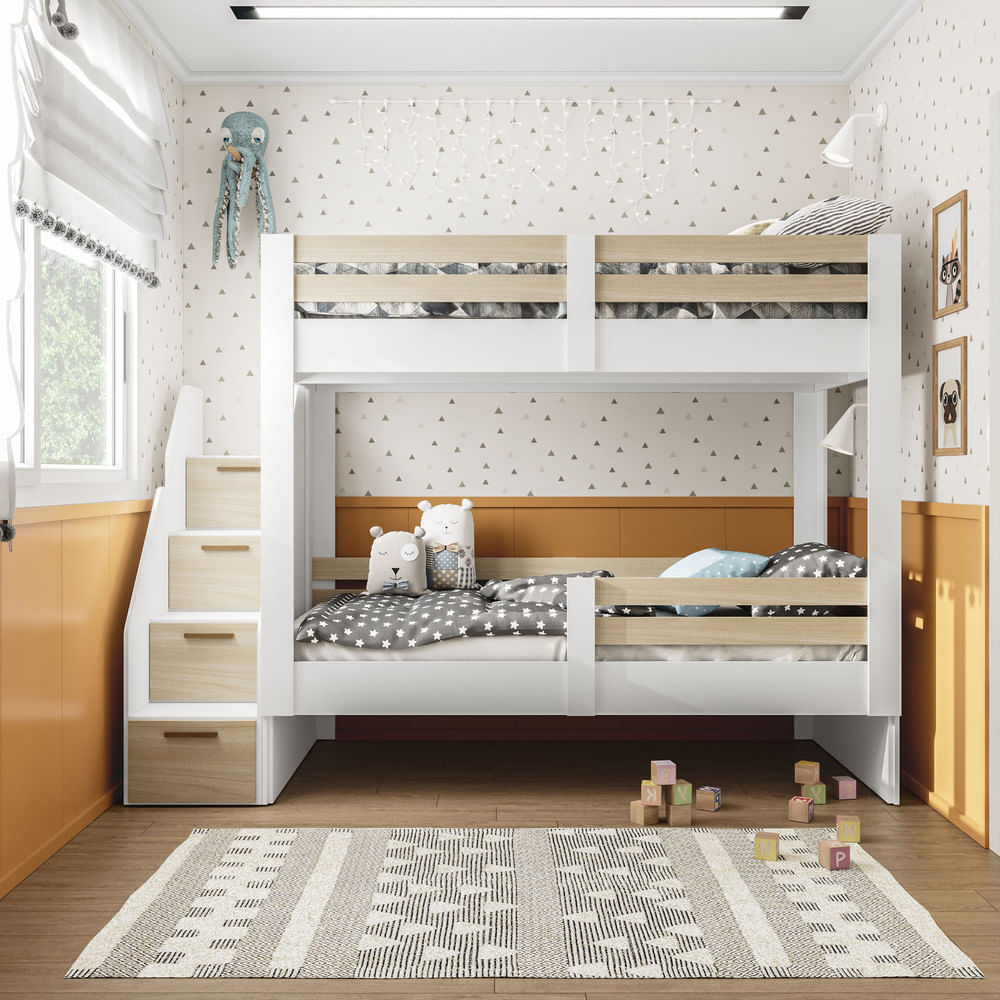 Beliche Juvenil Com Escada Jade Mobikasa E Colchão Gazin