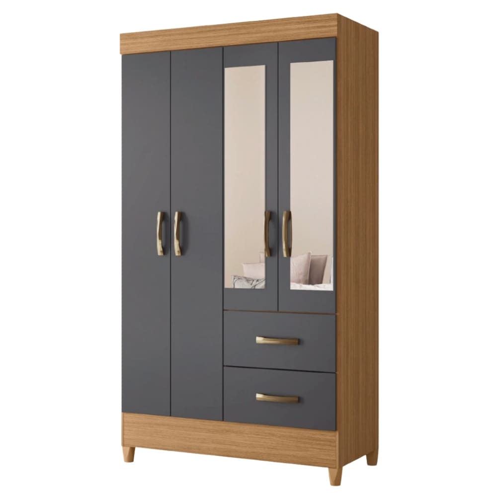 Guarda Roupas Solteiro Com Espelho 4 Portas 2 Gavetas Mobi Nature / Grafite Albatroz