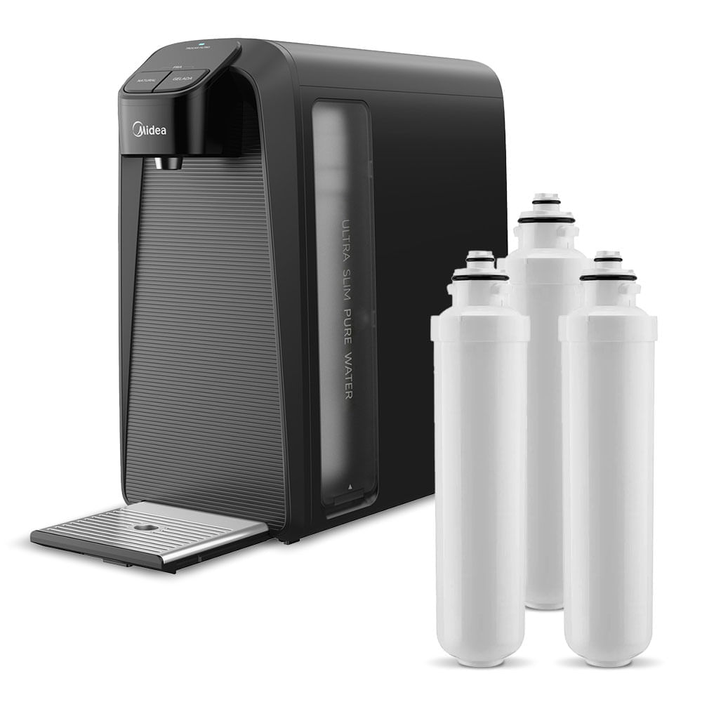 Kit Purificador De Água Slimpure Cinza + 3 Filtros Refis Midea Jdd2580tg.fpbtnb3x - Bivolt