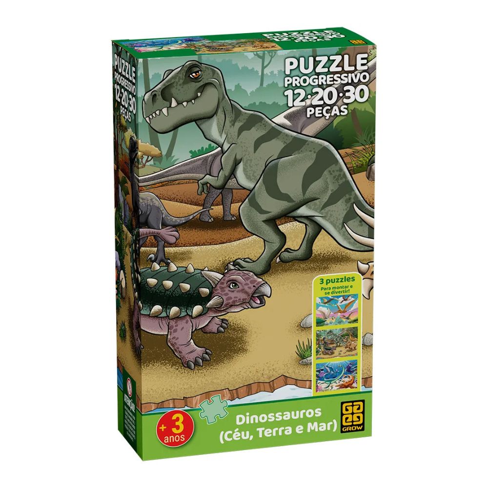 Quebra Cabeca Progressivo Dinossauros, Ceu, Terra E Mar Grow 04578