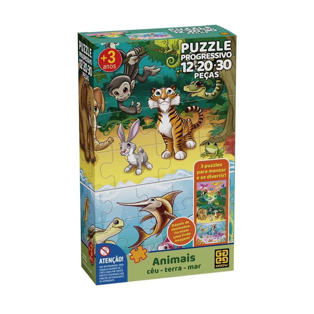 Quebra Cabeca Progressivo Animais, Ceu, Terra E Mar Grow 04054