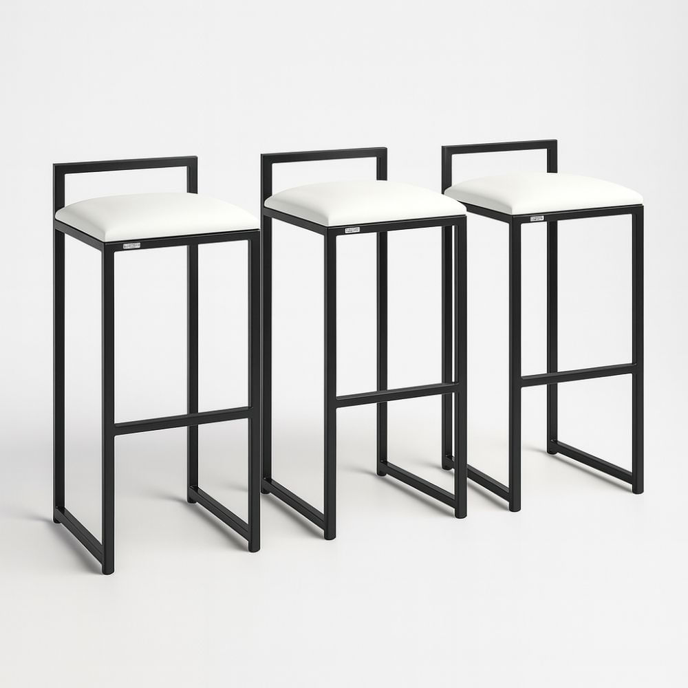 Kit 3 Banquetas Corino Ferro Cozinha Balcão Alta Bistro