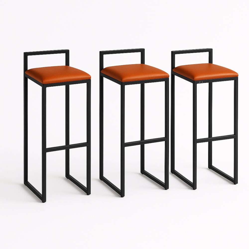 Kit 3 Banquetas Corino Ferro Cozinha Balcão Alta Bistro