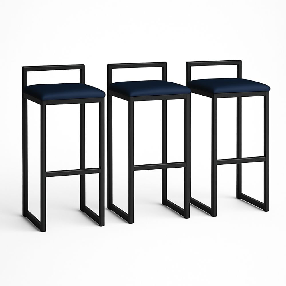 Kit 3 Banquetas Corino Ferro Cozinha Balcão Alta Bistro