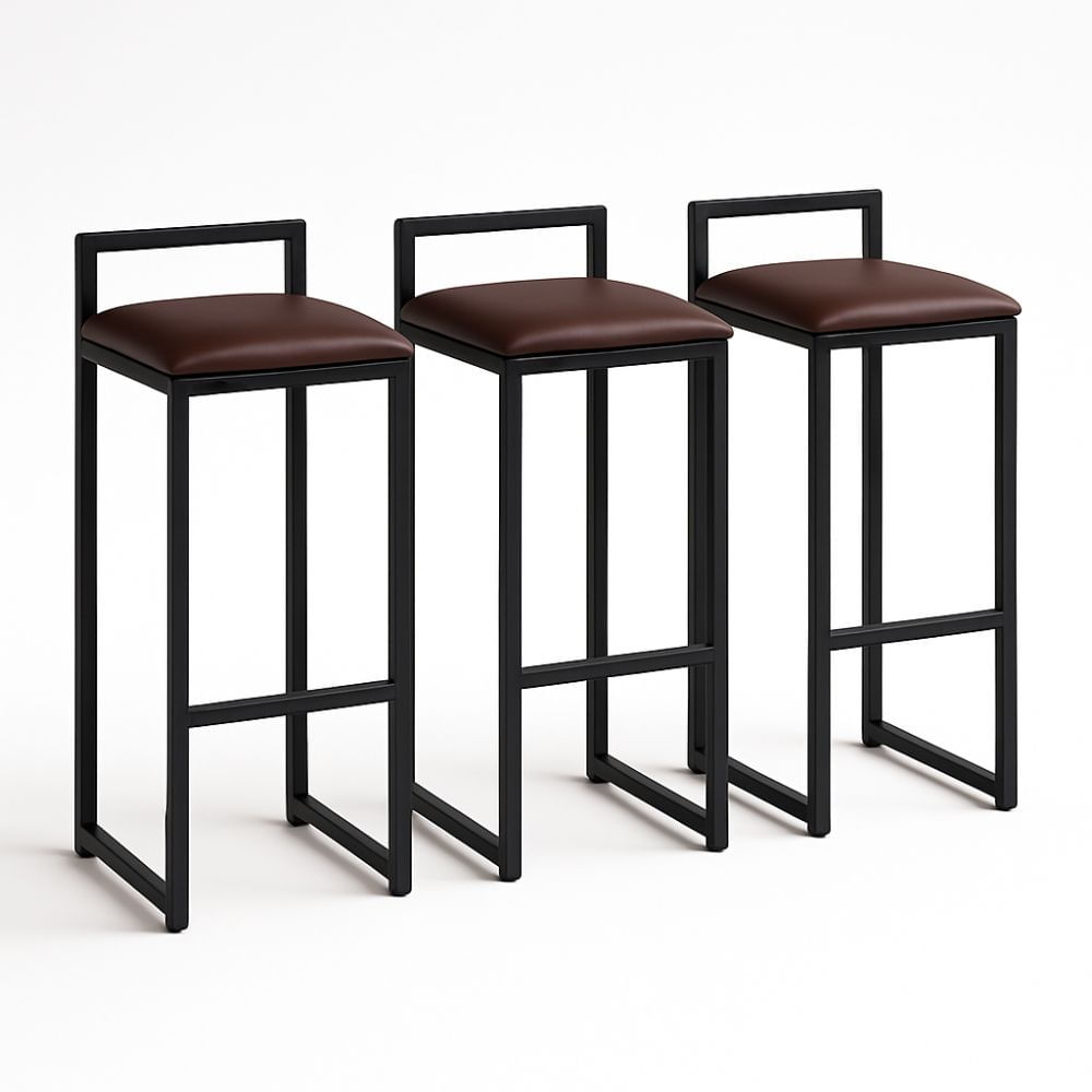 Kit 3 Banquetas Corino Ferro Cozinha Balcão Alta Bistro