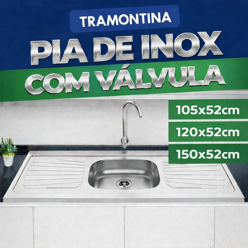 Pia De Apoio Tramontina New Raggi 40 Em Aço Inox 150x52cm Com Válvula - imagem 2