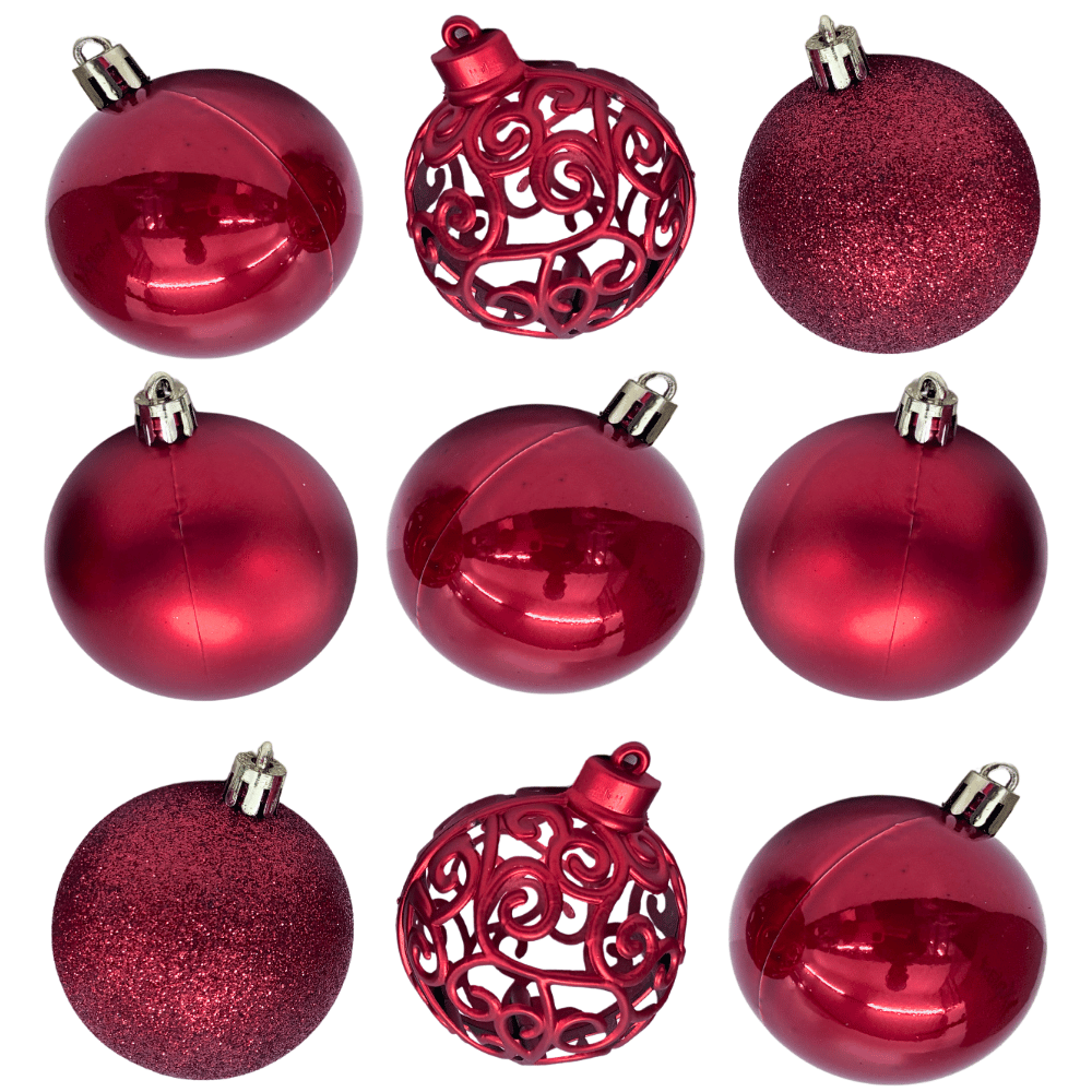 Bolinha De Natal Mix De Modelos C/ 9 Peças 6cm - Vermelho Rio Master