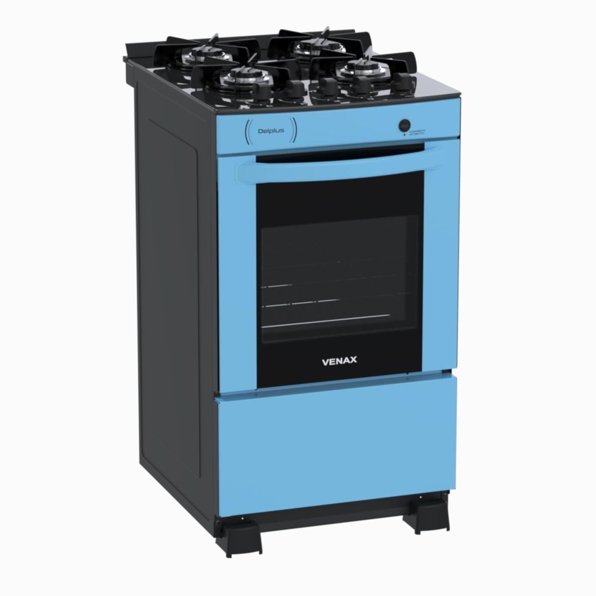 Fogão 4 Bocas Venax Delplus Vitreo Bl Azul Mesa em Vidro - Bivolt