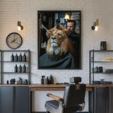 Quadro Canvas Barbearia Leão 70x50cm Mold Branca