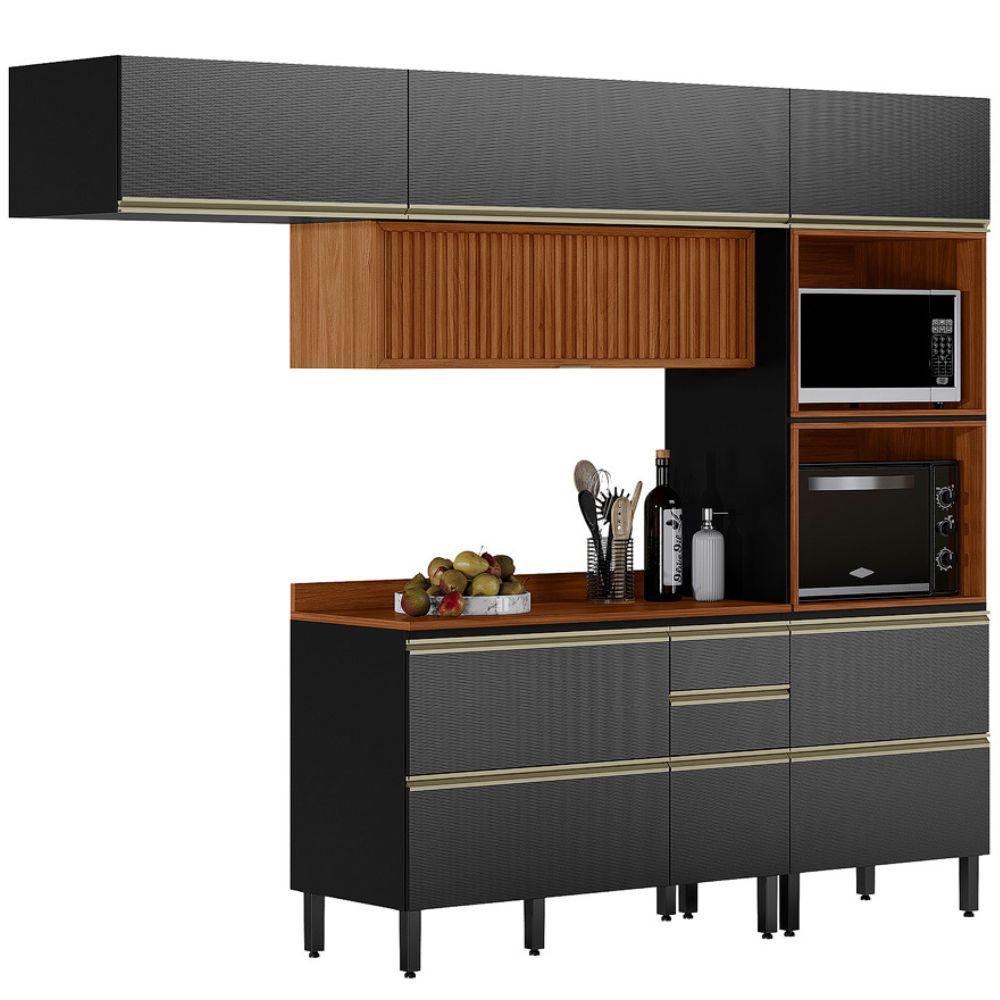 Cozinha Modulada 4 Pecas 270 Cm Ripado Dp2704 Nogueira Carbono Prime Demartez