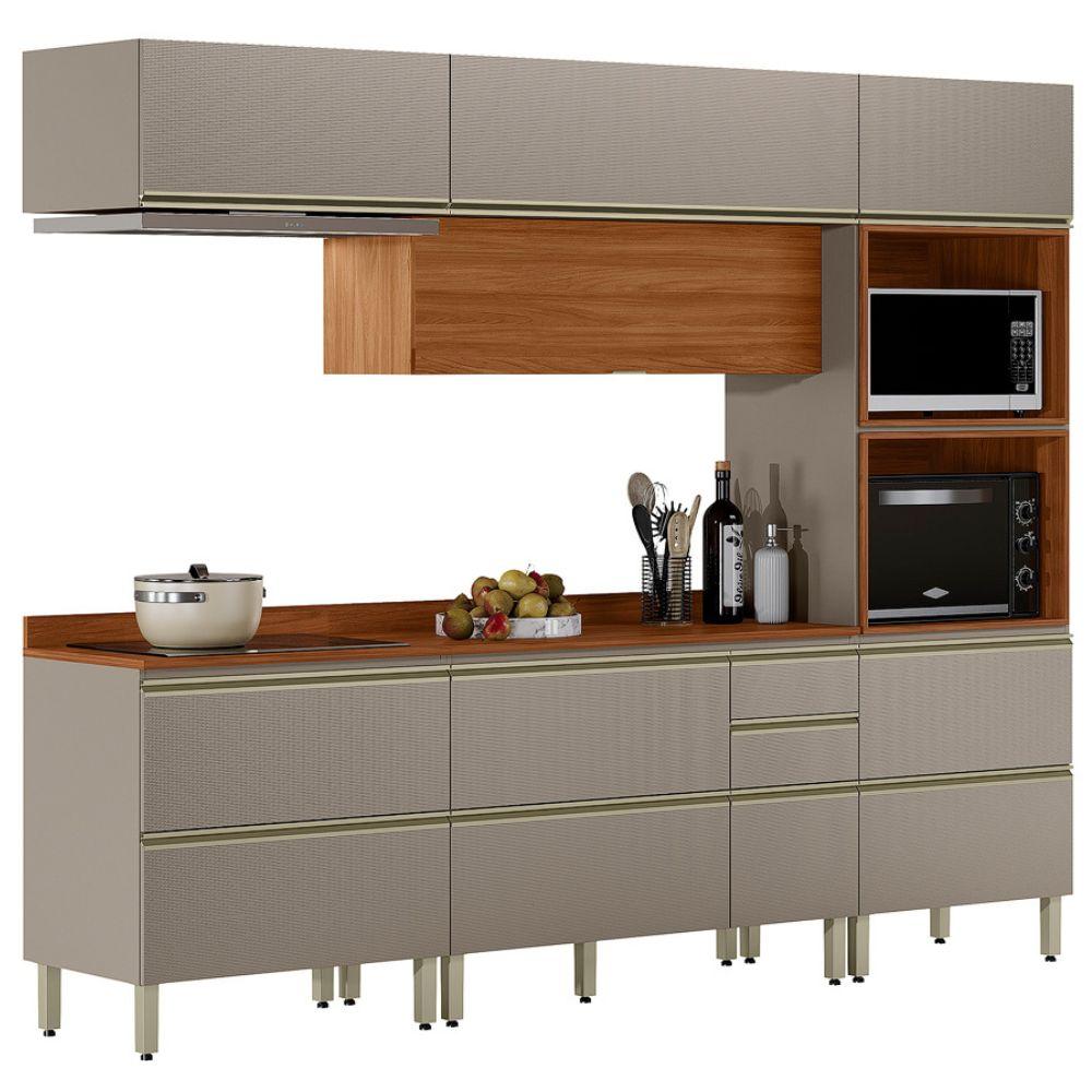 Cozinha Modulada 5 Pecas 270 Cm Mdf Dp2706 Nogueira Nude Prime Demartez
