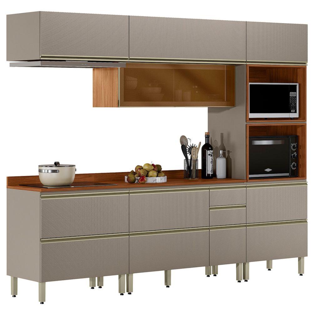 Cozinha Modulada 5 Pecas 270 Cm Vidro Dp2706 Nogueira Nude Prime Demartez