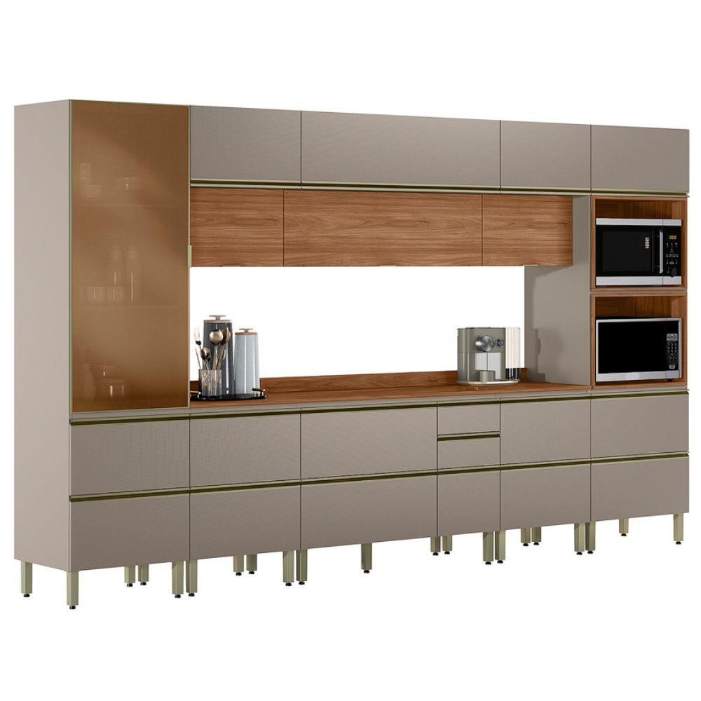 Cozinha Modulada 8 Pecas 370 Cm Mdf Dp3701 Nogueira Nude Prime Demartez