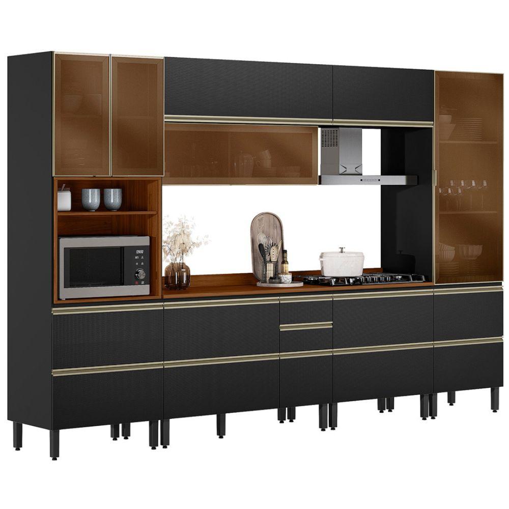 Cozinha Modulada 6 Pecas 330 Cm Mdf Dp3302 Nogueira Carbono Prime Demartez