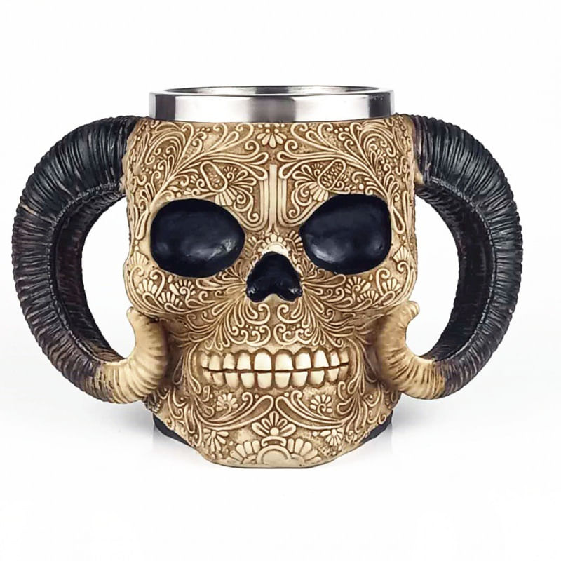 Caneca De Café De Cerâmica Horn Skull Design Novelty Gift