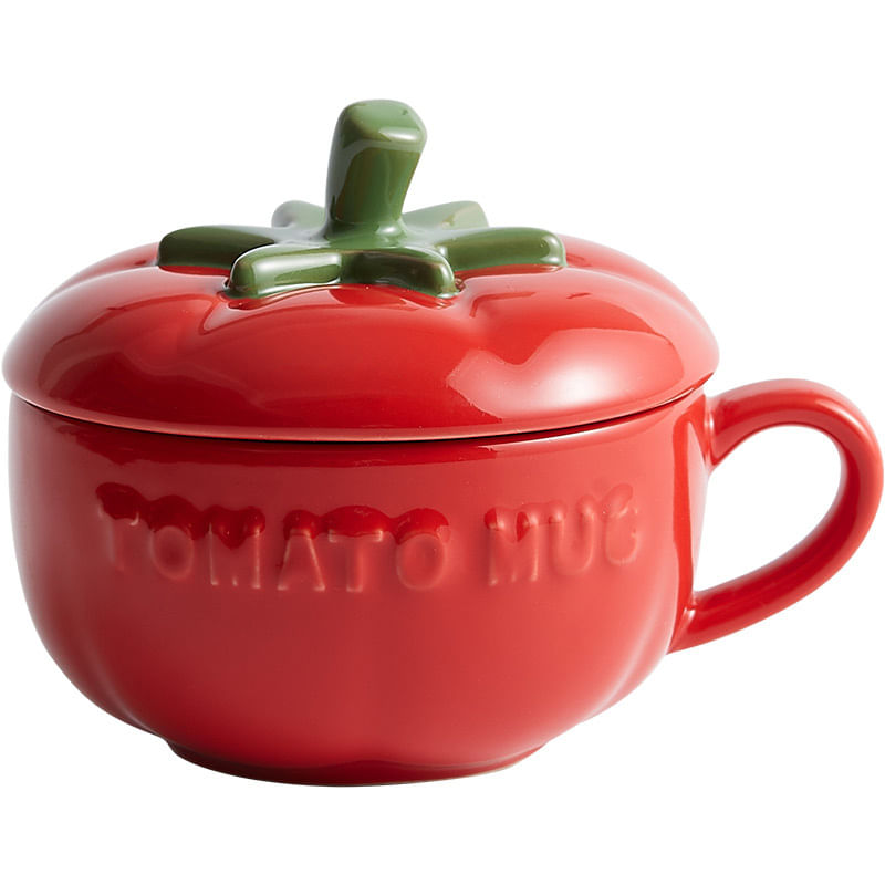 Caneca De Café Cerâmica Em Forma De Tomate Com Tampa 300ml