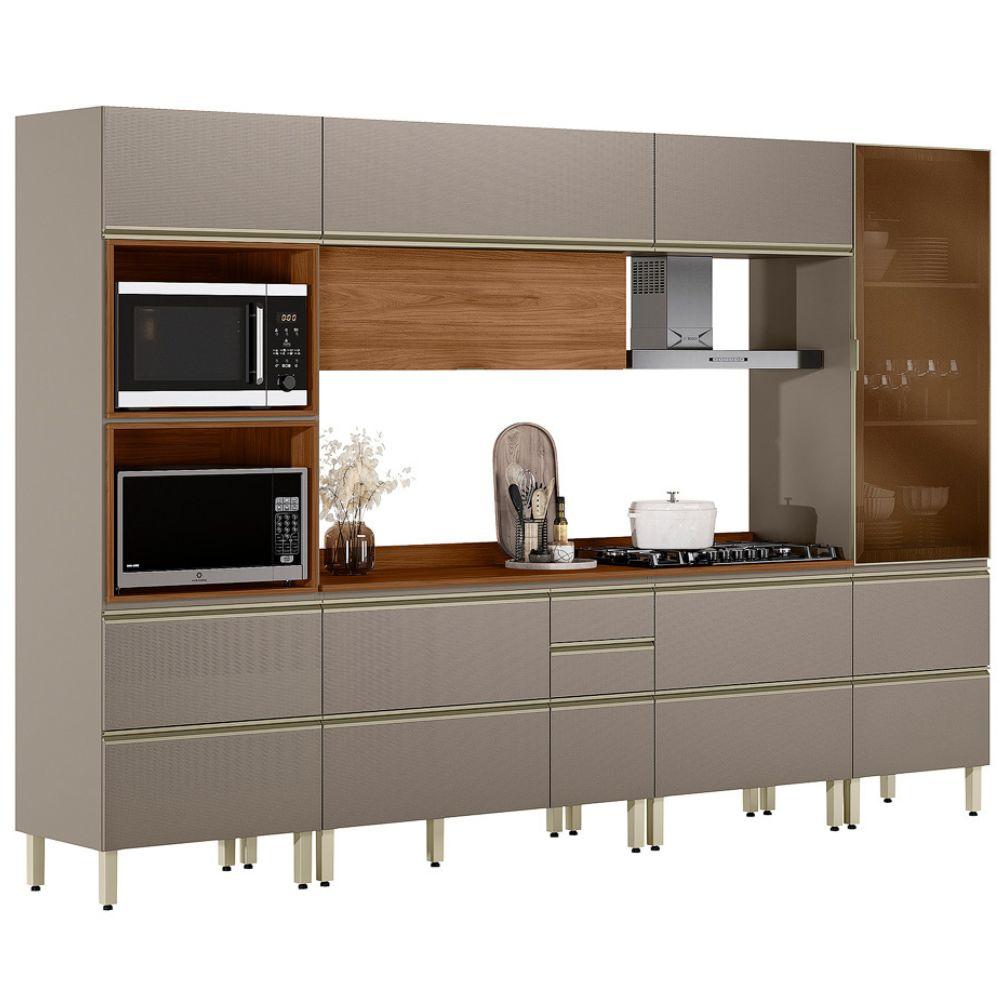 Cozinha Modulada 6 Pecas 330 Cm Mdf Dp3301 Nogueira Nude Prime Demartez
