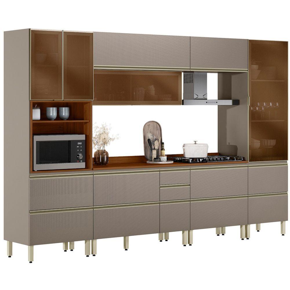 Cozinha Modulada 6 Pecas 330 Cm Mdf Dp3302 Nogueira Nude Prime Demartez