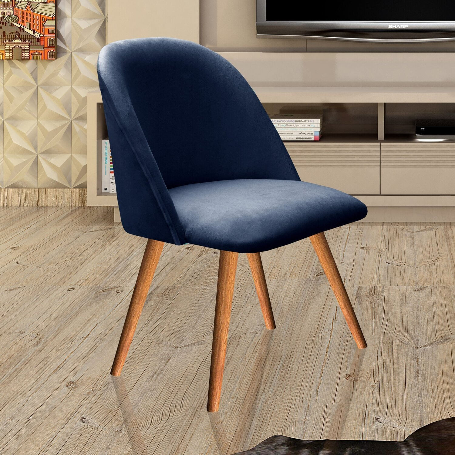 Poltrona Decorativa Gaia Para Sala, Quarto, Recepção Azul Marinho