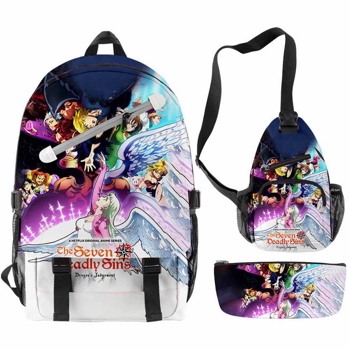 Conjunto De Mochilas Escolares Sevens Deadly Sins Meliodas Para Crianças, 3 Unidades