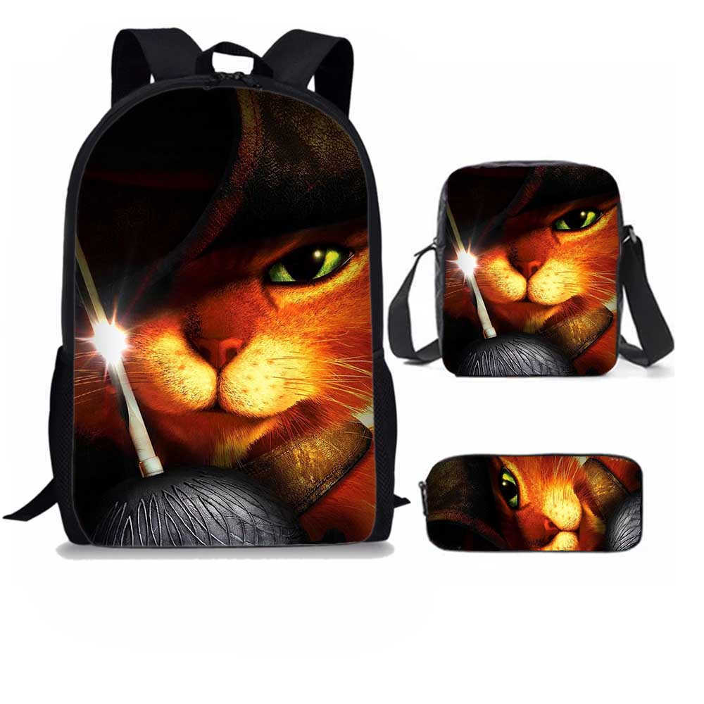 Conjunto De Mochilas Puss In Boots, Bolsa Escolar De Anime Para Crianças, 3 Unidades