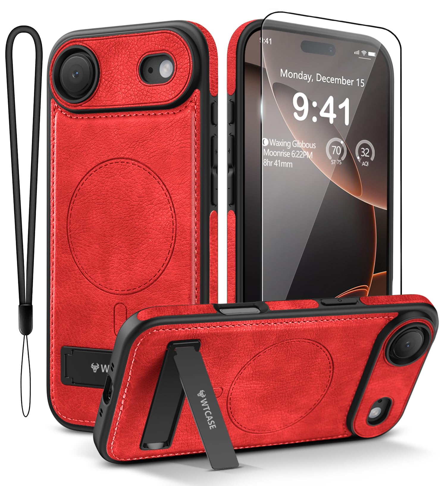Capa De Telefone Wtcase De Couro Magnético Com Suporte Para Iphone Air Vermelha