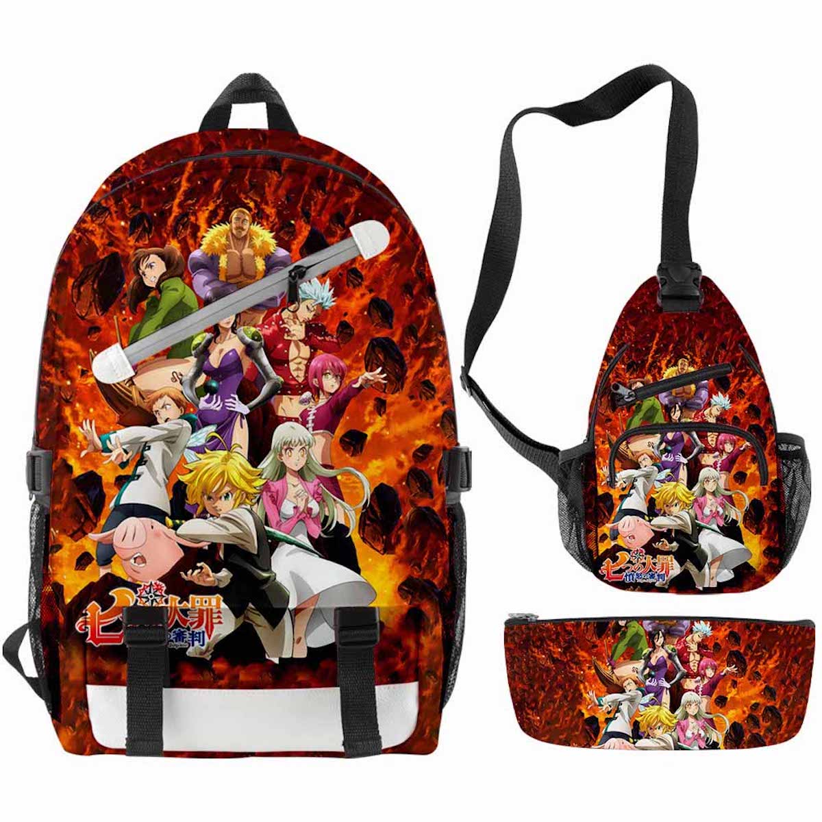 Conjunto De Mochilas Escolares Sevens Deadly Sins Meliodas Para Crianças, 3 Unidades