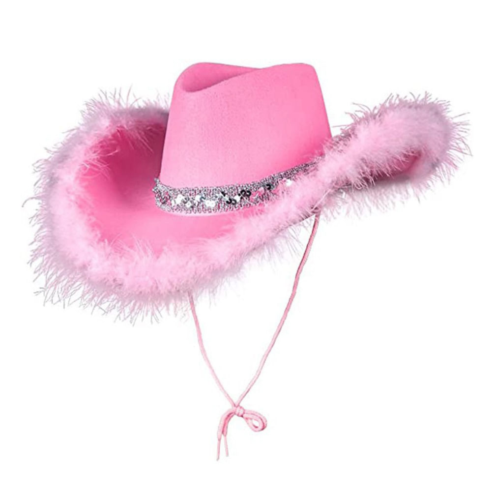 Chapéu Cowboy Solid Color Feather Pink Anime Cosplay