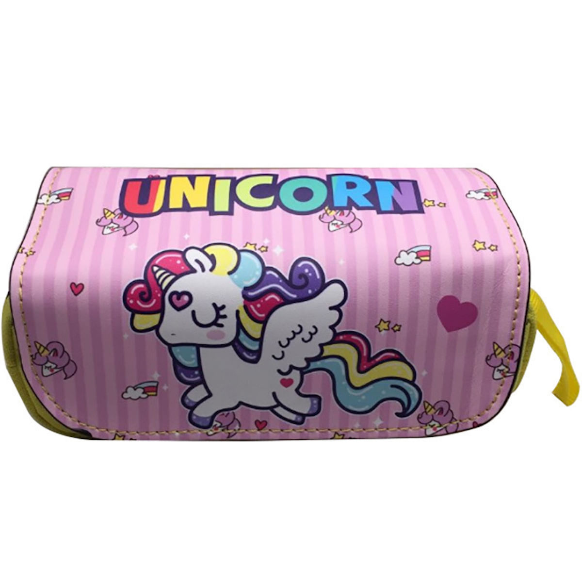 Caixa De Lápis Unicorn Pink De Grande Capacidade Pu 21x7x10,5 Cm