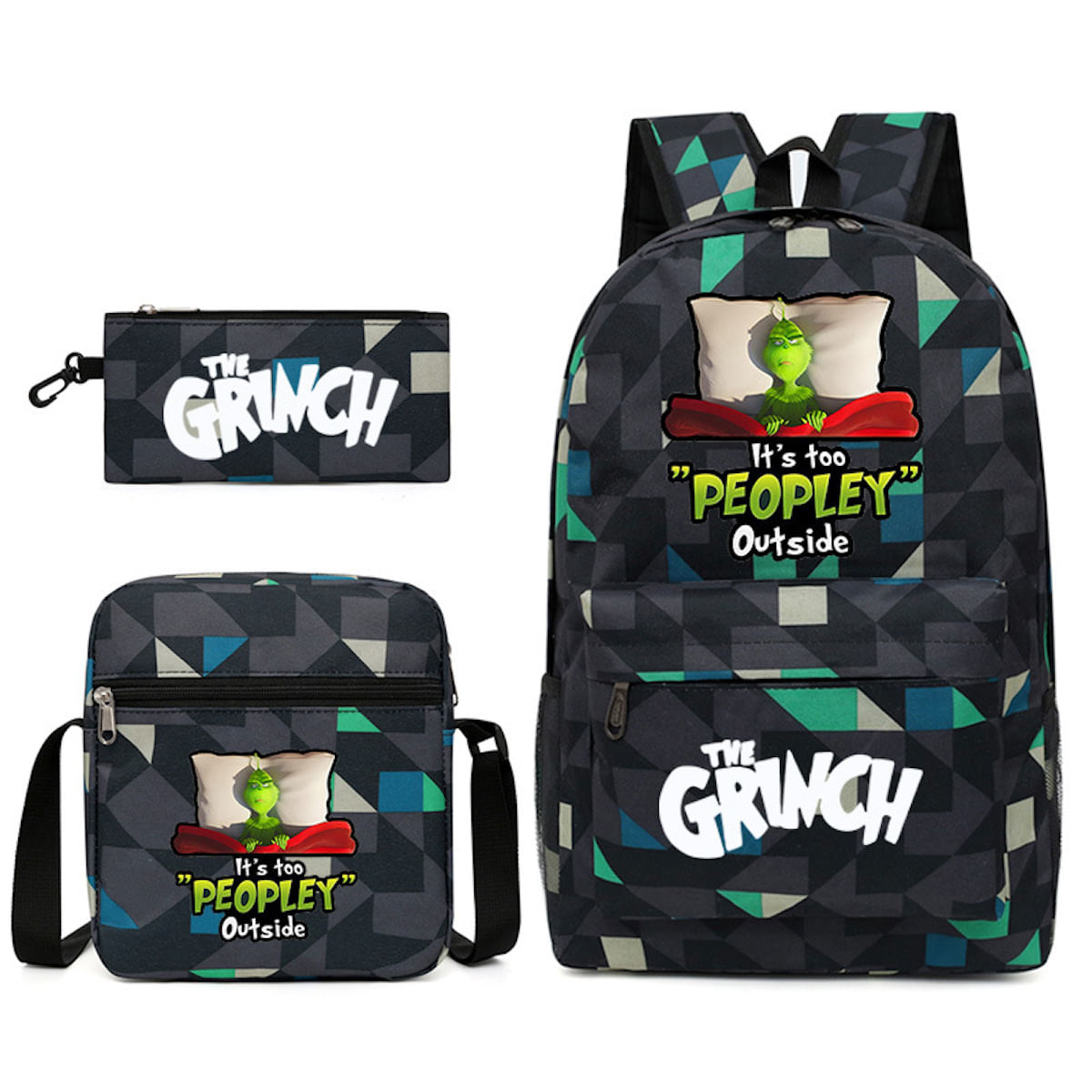 Conjunto De Mochilas Grinch's Christmas Cartoon Kids School Nylon