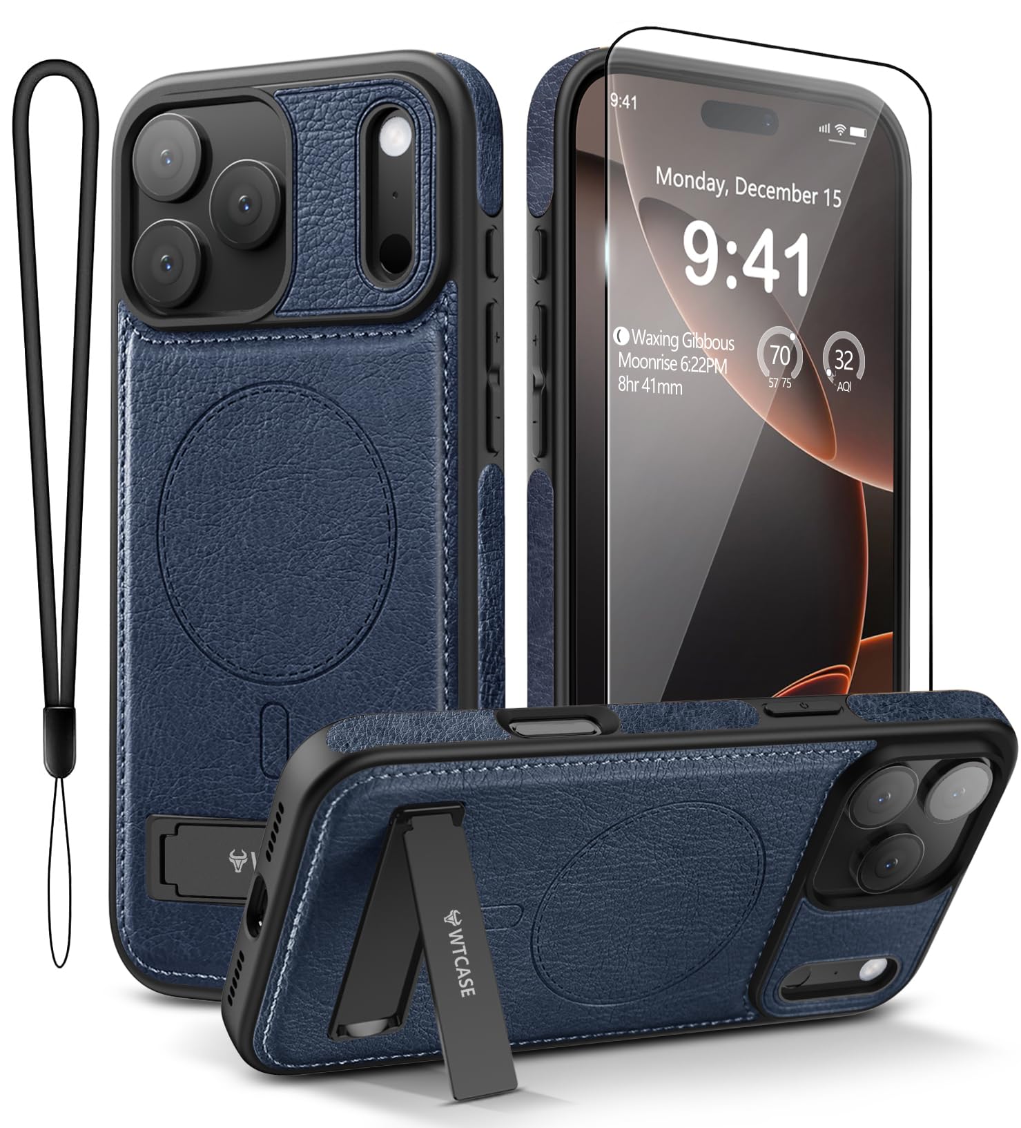 Capa De Telefone Wtcase De Couro Magnético Com Suporte Para Iphone 17 Pro