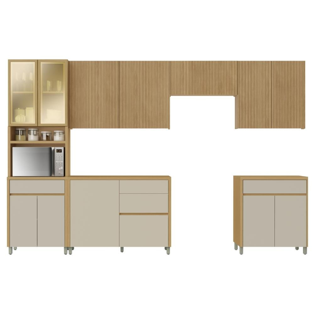 Armário De Cozinha Completa 100% Mdf 12 Portas 5 Gavetas Cléo Raissa Madeirado/off White
