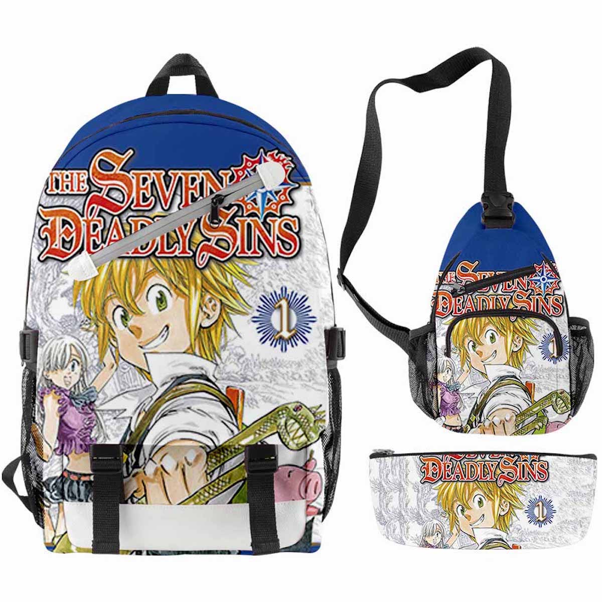 Conjunto De Mochilas Escolares Sevens Deadly Sins Meliodas Para Crianças, 3 Unidades