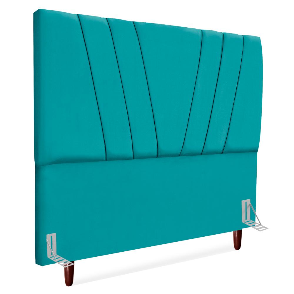 Cabeceira Casal 140 Cm Com Frame Belgica Suede Azul Turquesa Artte
