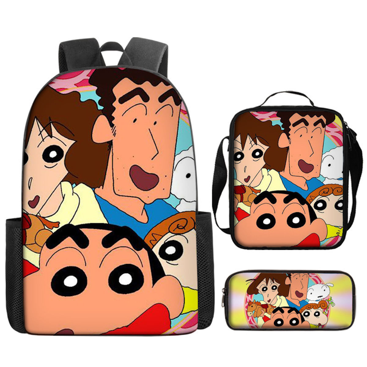 Conjunto De Mochilas Crayons Shins Chans Cartoon Kids School 3 Unidades