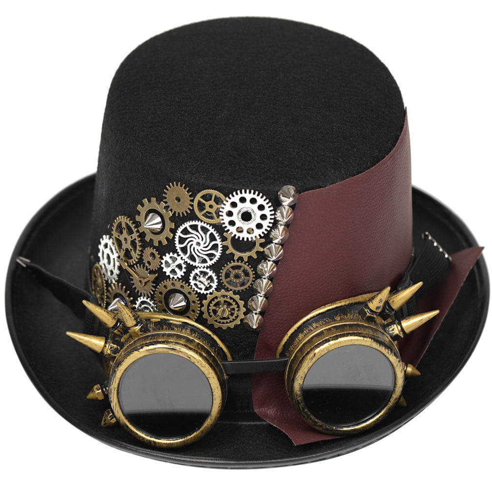 Chapéu Top Hat Steampunk Gothic Anime Leather 56-60 Cm Unissex