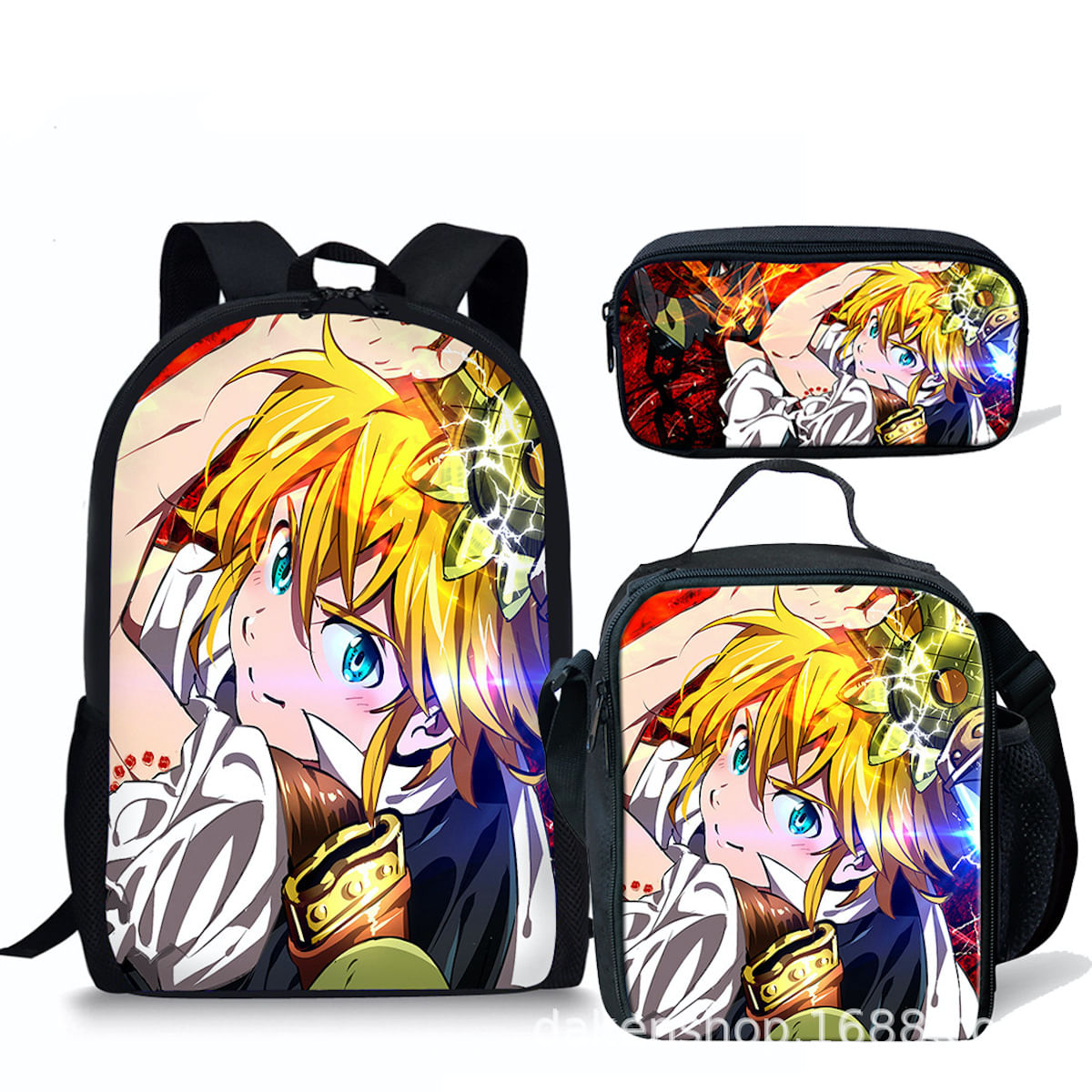 Conjunto De Mochilas Escolares Sevens Deadly Sins Meliodas Para Crianças, 3 Unidades